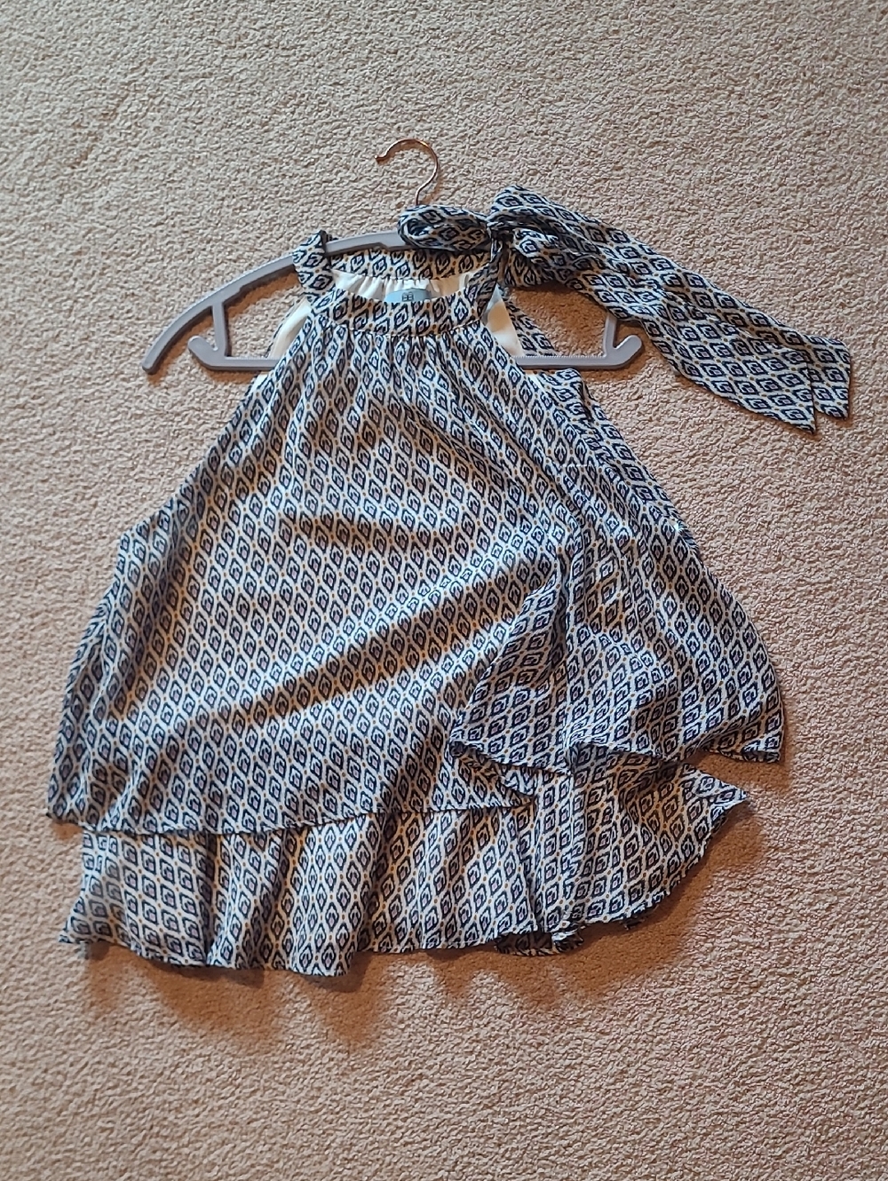 Womans Blue and White Patterned Halter Tank with Bow